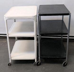 Two 3-Shelf Metal Utility Carts, 24"x18"x34", Swivel Casters, Black & White