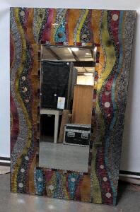 Large Rectangular Mosaic Wall Mirror, Multicolor, 72"x42", Artistic Frame, Hanging Wire