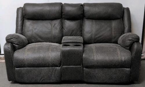 Manual Dark Charcoal Reclining Loveseat Sofa With Center Console And Cup Holders &ndash; 2 Seats