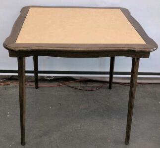 Stakmore Folding Square Card Table, 34" x 34", Solid Wood, Tan Inlay, Original Box, USA Made