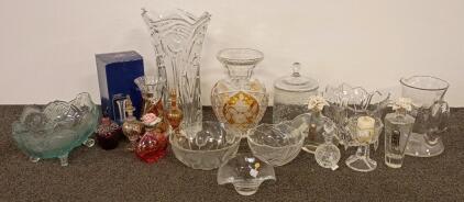 Bohemia Crystal & European Assorted Glassware Collection &ndash; Vases, Bowls, Perfume Bottles, 17 Pieces