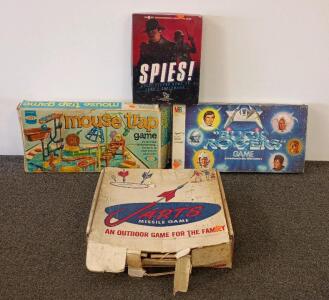Vintage Board Game Lot: Spies! (TSR), Mouse Trap (Ideal), Buck Rogers, Jarts Missile Lawn Game
