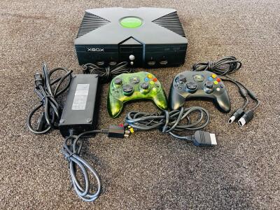 Original Xbox Console With 2 Controllers, And AV Cable - Microsoft 2001, Stock NA Model (Not Original Power Supply)