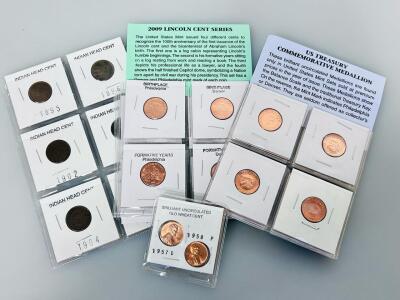 Indian Head, Wheat, & 2009 Lincoln Cent Set With Treasury Medallions, 20 Coins, Denver & Philadelphia