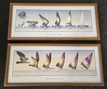 (2) Jean Olivier H&eacute;ron &ldquo;Comment naissent les bateaux&rdquo; Framed Prints, Gulf Stream, France, 1984, 11" x 26"