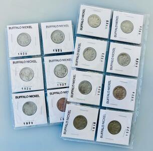 Buffalo Nickel Lot, 1916&ndash;1936, US 5 Cent Coins, 14 Dates, Circulated, Fraser Design, Copper-Nickel