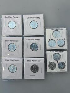 1943 Lincoln Steel Wheat Pennies Lot &ndash; P, D, S Mints, Zinc-Coated, 3-Coin Sets