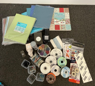 Scrapbooking & Cardmaking Lot &ndash; Cardstock, Punches, Ribbon, Winter Pad, Adhesive, Chalk Ink