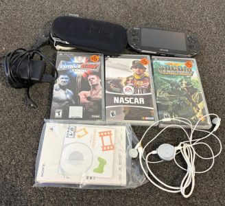 Sony PSP & PS Vita Bundle With Charger, Pouch, Manuals, 3 PSP Games (SmackDown, NASCAR, SOCOM)