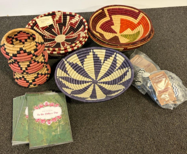 Handwoven Rwandan Baskets, Multicolor, Sisal & Sweetgrass, Set Of 13, 12" & 5" Sizes