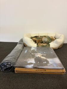 LUMI 36"x69" Grey Outdoor Doormat, 16"x20" Lamb Canvas Art, DORYWOOD Cat Print Medium Pet Bed