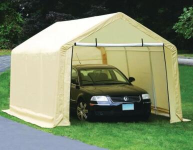 HFT 10'x17' Portable Garage, Powder-Coated Steel Frame, Heavy-Duty Poly Cover, Manual Included
