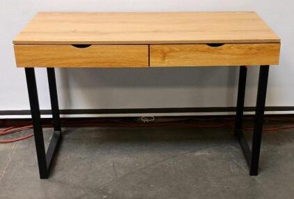 Modern Oak-Look Desk With Two Drawers, Black Metal Legs, Approx. 47"x20"x30"