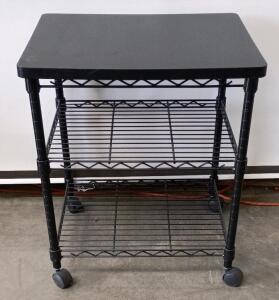 3-Shelf Black Metal Rolling Utility Cart, 24"x18" Top, 32" High, With Locking Casters