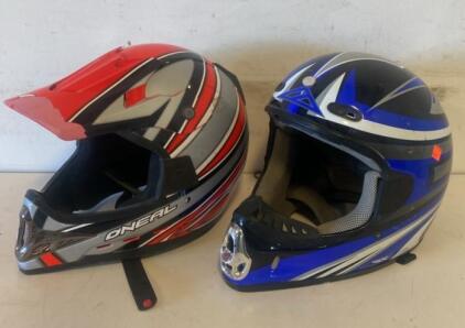 Pair Of Adult Full-Face Motocross Helmets &ndash; O'Neal Red/Silver & Blue/Black Geometric