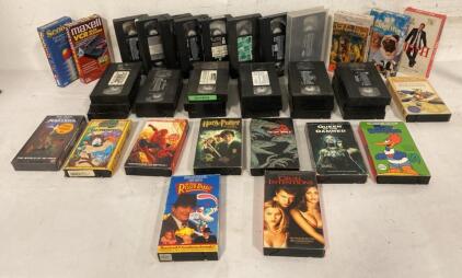 Large VHS Movie & Cartoon Lot &ndash; Harry Potter, Spider-Man, Roger Rabbit, Head Cleaner, 22 Tapes