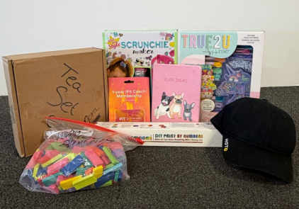 Craft & Toy Bundle: Scrunchie Maker, Unicorn Bracelets, Tea Set, Dominoes, Paint Kit, Cap, IFit