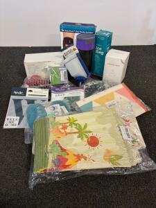 Mixed Household & Health Lot: Knee Brace, Face Masks, Ice Bag, Mug, Party Decor, 13+ Items