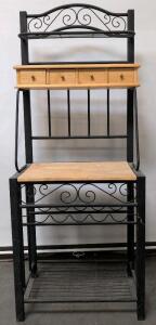 Metal & Wood Baker's Rack With 4 Drawers, Wine Rack, Shelves, 32"x16"x65" Black/Light Wood