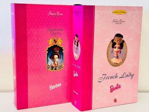 French Lady & Elizabethan Queen Barbie Dolls, Great Eras Collection, Mattel, 1994 & 1996, NRFB
