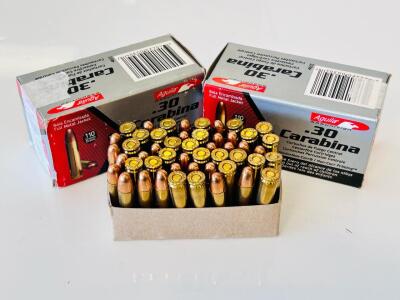 Aguila .30 Carabina 110gr FMJ Ammunition, 2 x 50 Round Boxes, Non-Corrosive Brass, 1990 fps