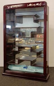 Asian-Style Wood Curio Cabinet, Glass Door, 12 Shelves, Mirrored Back, Brass Hardware