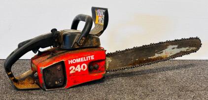 Homelite 240 Gas Chainsaw, 41cc 2-Cycle Engine, 16" Bar, Vintage USA, SN: 56158040 (Has Great Compression Please Inspect In Person)