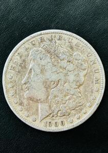 1900 Morgan Silver Dollar Philadelphia No Mint Mark, 90% Silver, 38.1mm, Heavily Circulated