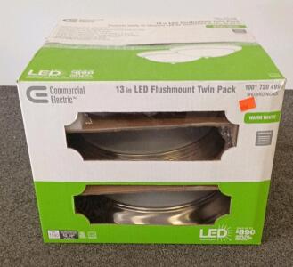(2) Commercial Electric 13" LED Flushmount Ceiling Light Twin Pack, Brushed Nickel, 3000K Warm White