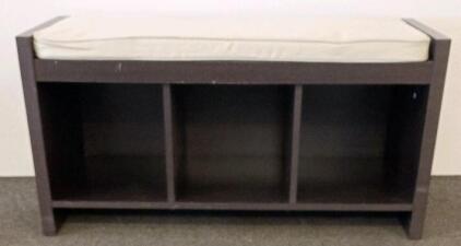 Dark Brown 3-Cubby Entryway Storage Bench with Upholstered Cushion, 42"x16"x20"