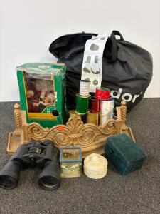 Holiday Decor & Home Lot &ndash; Binoculars, Animated Santa, Pedor Tent Bag, Ribbon, Shelf & More