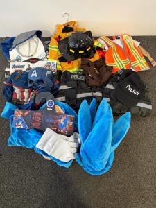 Lot Of 6 Kids' Costumes: Firefighter, Police, UPS, Captain America, Astronaut, Sonic & Accessories
