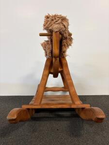 Wooden Rocking Horse, Classic Ride-On Toy, 32"x12"x22", Plush Mane, Padded Seat