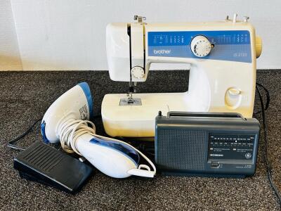 Brother LS-2125 Sewing Machine W/ Foot Pedal (Tested And Functions Great), Conair GS23R Steamer (Powers On), And GE AM/FM Portable Radio (Powers On)