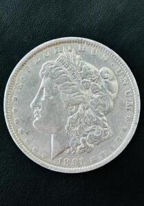 1891 Morgan Silver Dollar, Philadelphia Mint, 90% Silver, Circulated, Iconic Liberty & Eagle Design