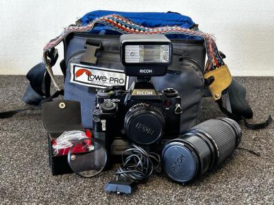 Ricoh KR-30sp 35mm SLR Kit W/ 70-210mm Zoom, Motor Drive, XR Speedlite 240, Data Back, Lowe-Pro Bag