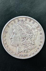 1886 Morgan Silver Dollar Coin Philadelphia Mint 90% Silver, Circulated, George T. Morgan Design