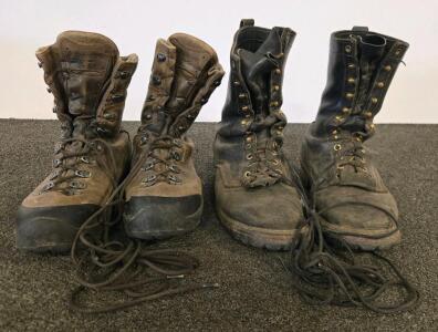Beretrek Mountaineering Boots & Vibram Sole Logger Boots, Sizes Not Marked, Leather, 2 Pairs