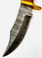 Custom Damascus Steel Fixed Blade Hunting Knife, 4.5" Blade, Red Wood Handle, Leather Sheath - 3