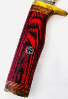 Custom Damascus Steel Fixed Blade Hunting Knife, 4.5" Blade, Red Wood Handle, Leather Sheath - 4