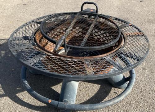 Commercial Steel Park Fire Pit Grill &ndash; 29&rdquo; Rotatable Grate, 45&rdquo; Diameter, Mesh Rim, Heavy-Duty