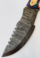 Custom Damascus Steel Fixed-Blade Knife, Multicolor Hardwood Handle, 5.5" Blade, Leather Sheath - 3