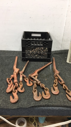 (4) LeBus Logging Hooks Sets (1) Chain (1)milk crate