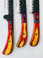 5-Piece Japanese-Style Kitchen Knife Set, Snake-Skin Textured Blades, Custom Dyed Wood Handles - 3