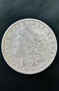 1879 Morgan Silver Dollar Coin &ndash; Philadelphia Mint, .900 Fine Silver, No Mint Mark