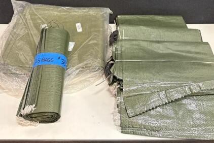 Bundle of 25 Heavy-Duty Woven Poly Sandbags, 14"x26", Olive Green, Tie Strings Attached And Various Military Tarping