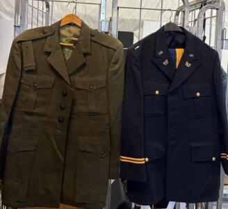 Vintage U.S. Army Officer Dress Uniforms: M1950s Olive Drab Jacket & WWII Dark Blue with Pants