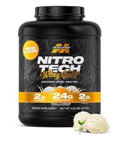 MuscleTech Nitro-Tech Whey Gold 5lb Vanilla Cream, Gym Duffel, Wedders 1L Bottle, Accessory