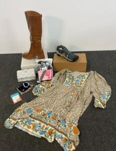 Women's Brown Knee-High Boots US 7.5, Keen Sandals, Floral Dress Medium, Accessories Lot