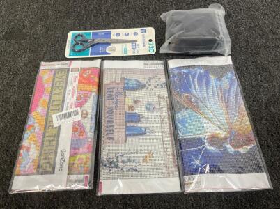 Diamond Painting Kit Lot - 3 Canvases, Whashin 730 Scissors, Locode Case